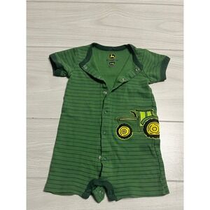 John‎ Deere Tractor Romper Striped Green Short Sleeve 9/12M